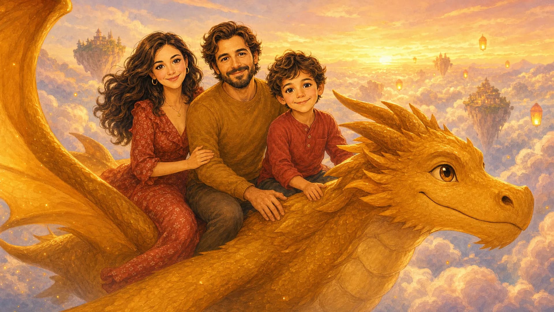 Epic illustrated family storybook scene