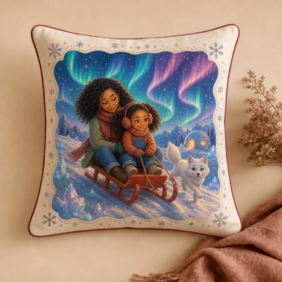 A personalised story scene printed on a reading cushion