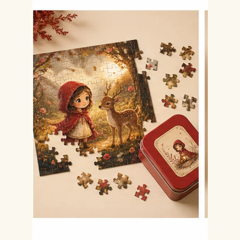 Personalised jigsaw puzzle product mockup with illustrated scene