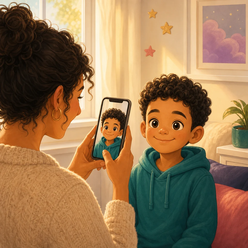A parent taking a clear portrait of their child in natural light